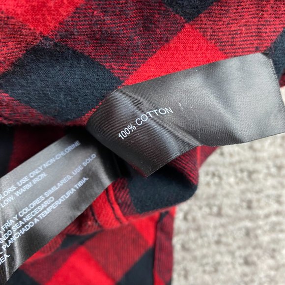 Denim & Flower Shirt Men Medium M Red Black Lumberjack Checkered Button Down - Picture 7 of 10